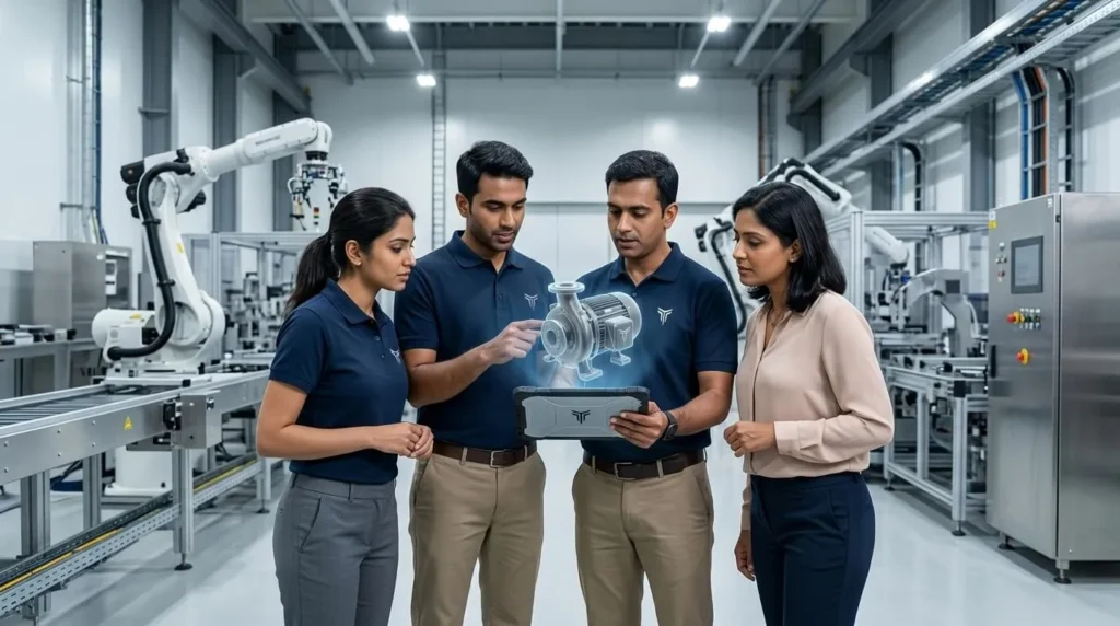 Engineers looking at AR tablet