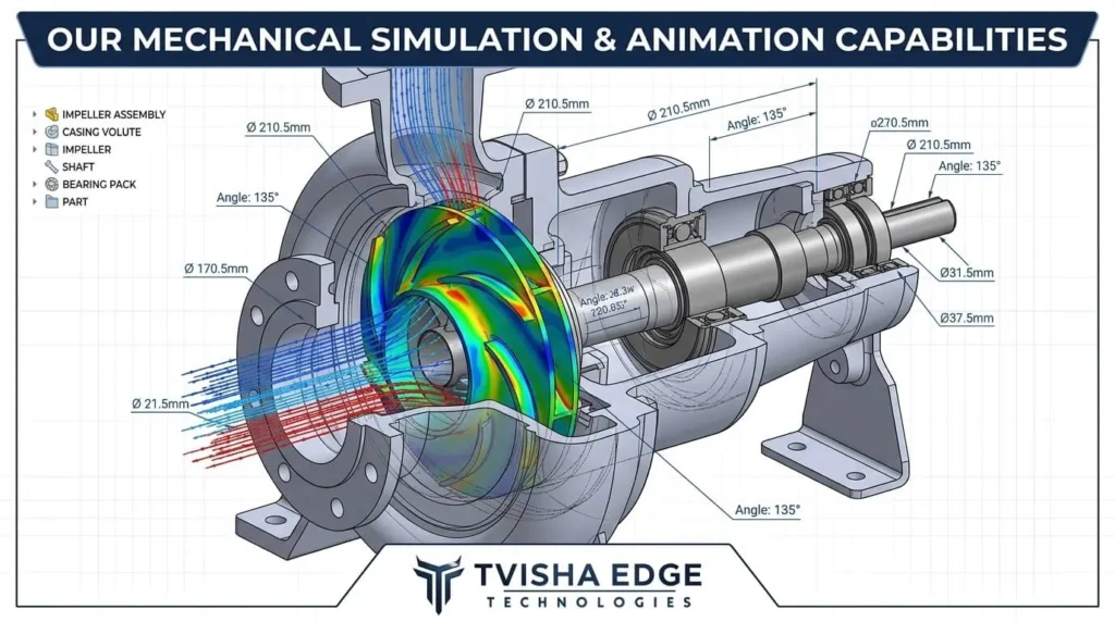 Industrial pump cutaway 3D rendering