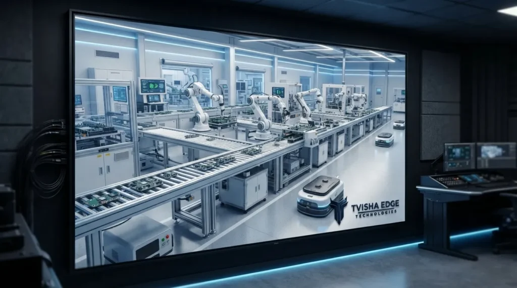 3d factory production line visualization render